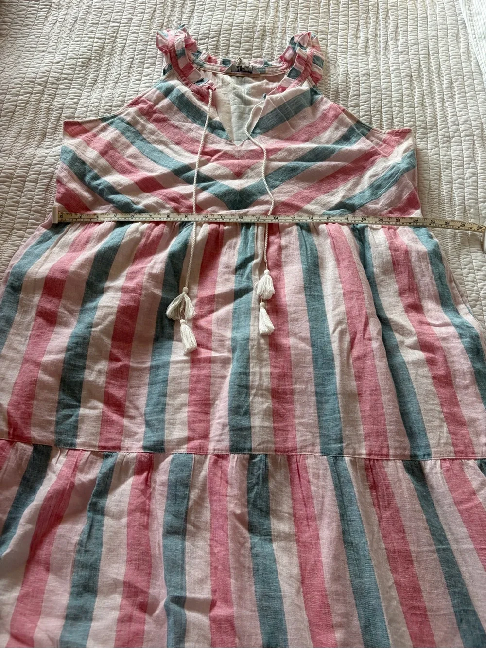 Tommy Bahama Pink, Blue & White Striped Sleeveless Tiered Sundress